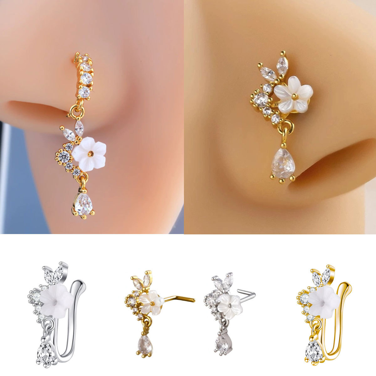 Gold Flower Nose Ring with Dan - огляд і ціна Body Jewelry Surgical Steel