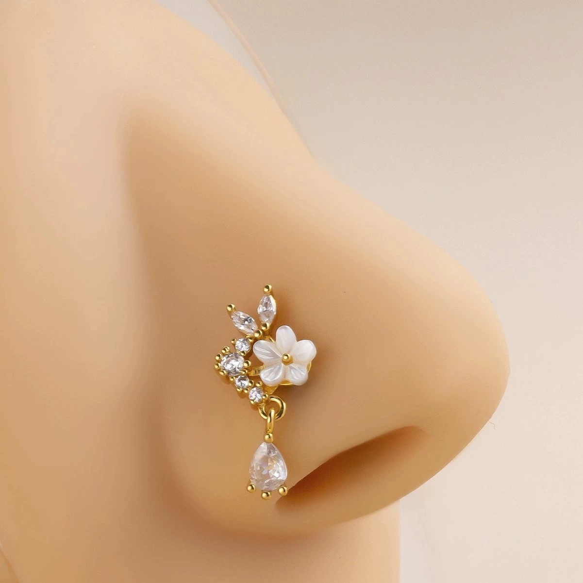 Gold Flower Nose Ring with Dan - огляд і ціна Body Jewelry Surgical Steel