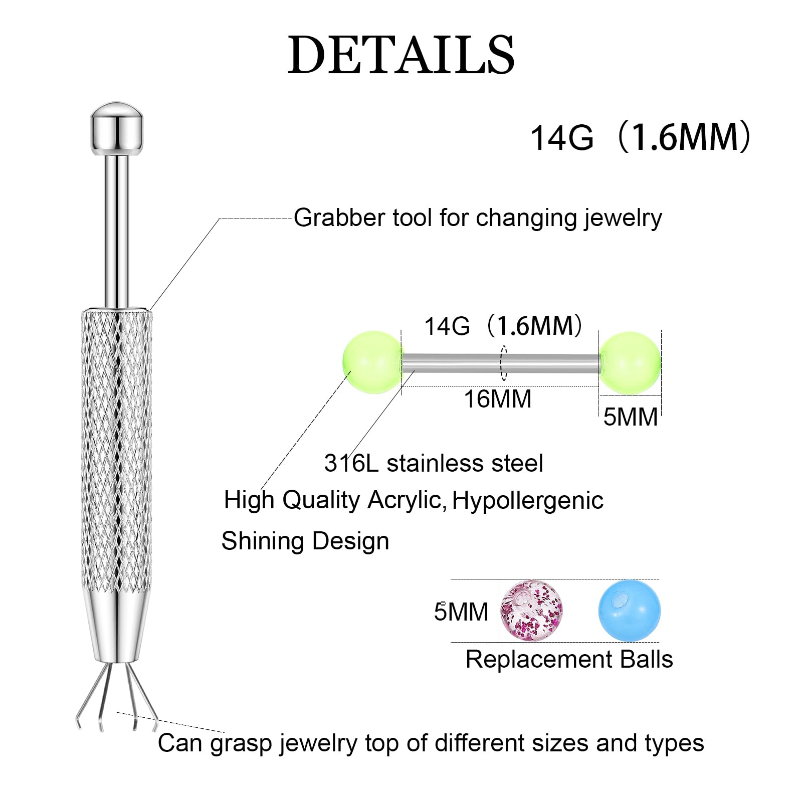 12PCS Barbell Nipple Rings 48P - огляд і ціна Body Jewelry Replacement Ball
