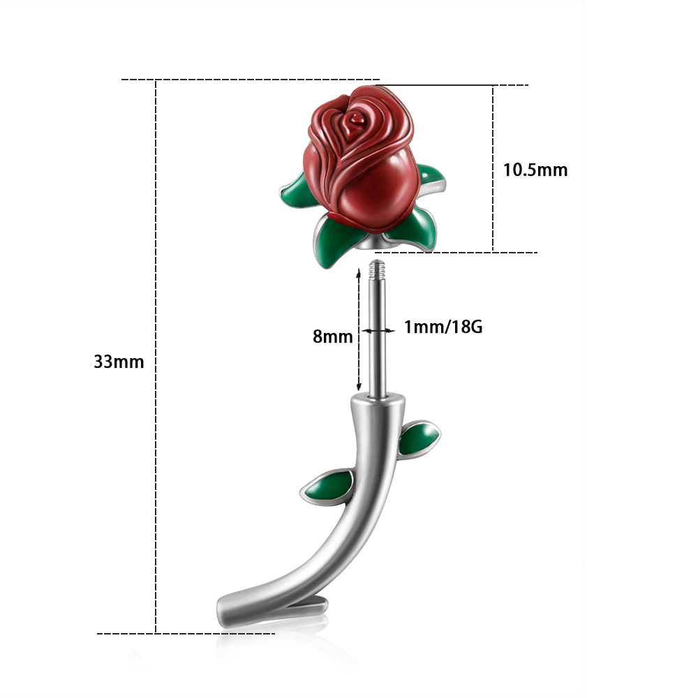1PC Surgical Steel  Red Rose F - огляд і ціна Body Jewelry Surgical Steel